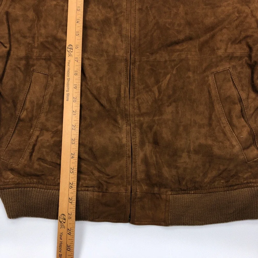 Jos A Bank Mens Brown Genuine Leather Suede Bomber Jacket Medium Full Zip Ribbed